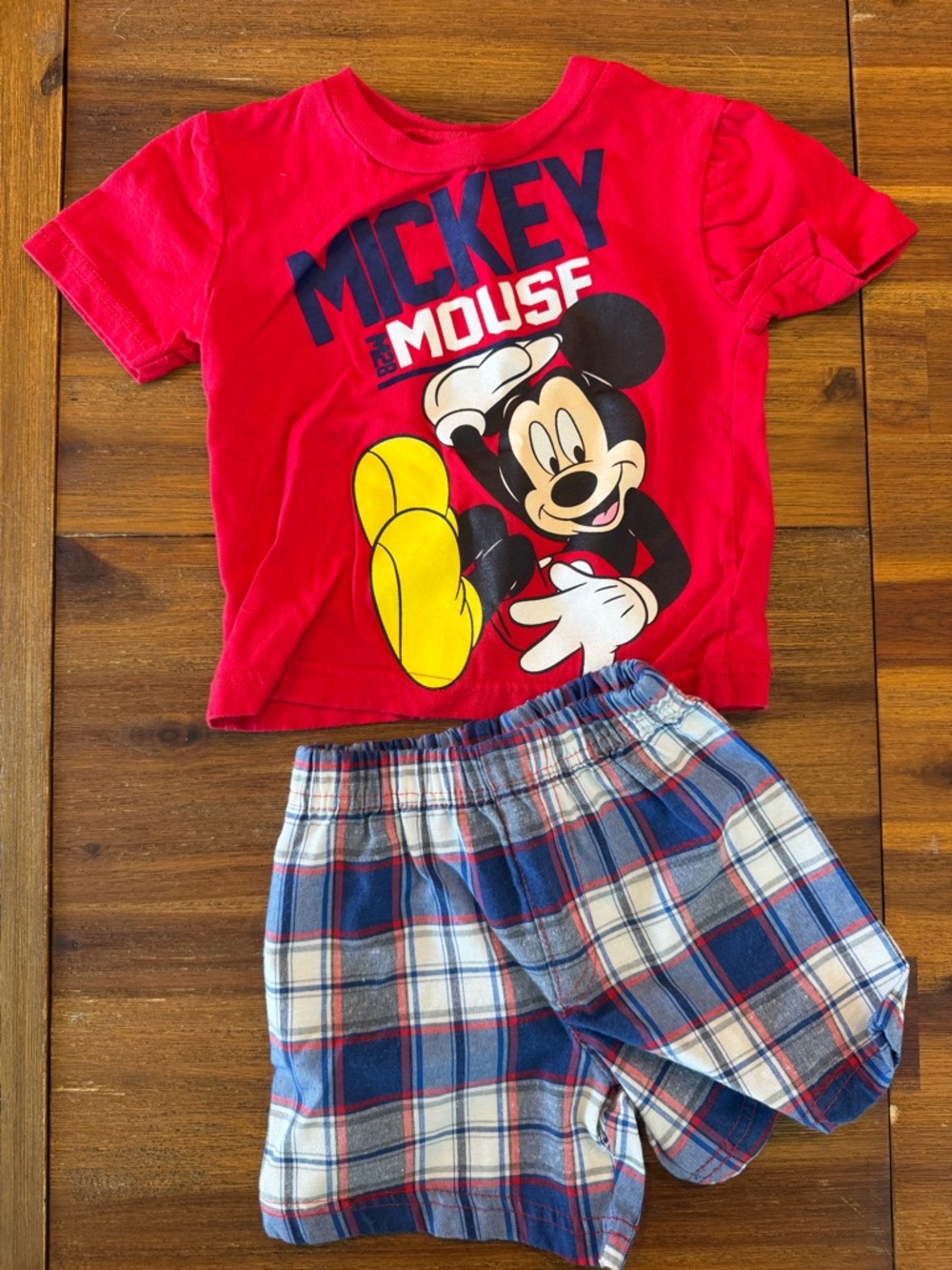 Kids Mickey Mouse Short Sleeve Top & Plaid Shorts Set